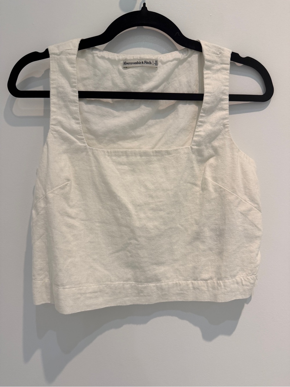 Abercrombie & Fitch Cream Square-Neck Linen-Blend Tank Top